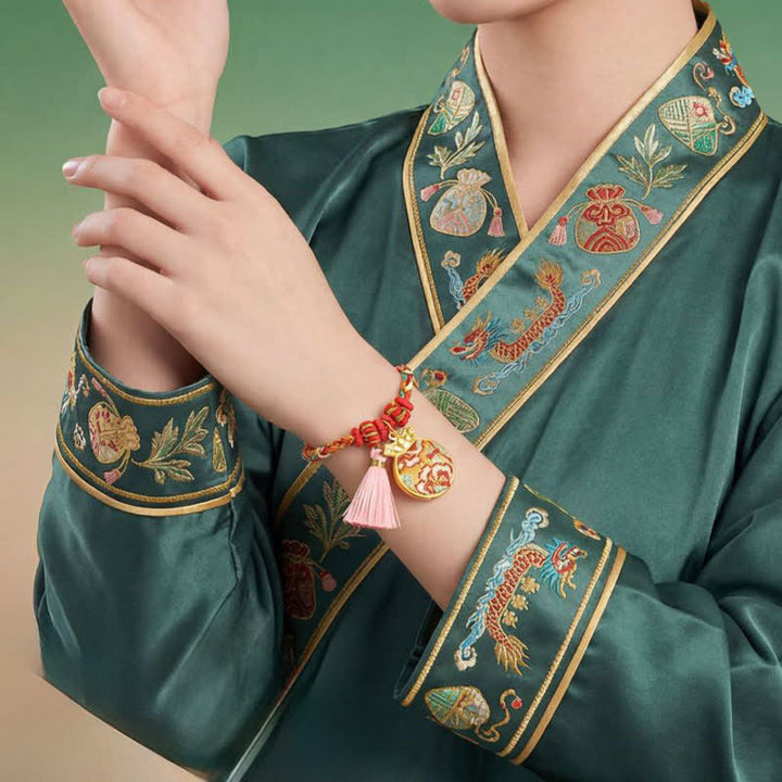 Buddha Stones 手織りの五色りんご金袋ひょうたん中国式南京錠守護ブレスレット - image 31