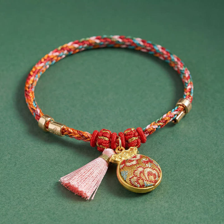 Buddha Stones 手織りの五色りんご金袋ひょうたん中国式南京錠守護ブレスレット - image 28