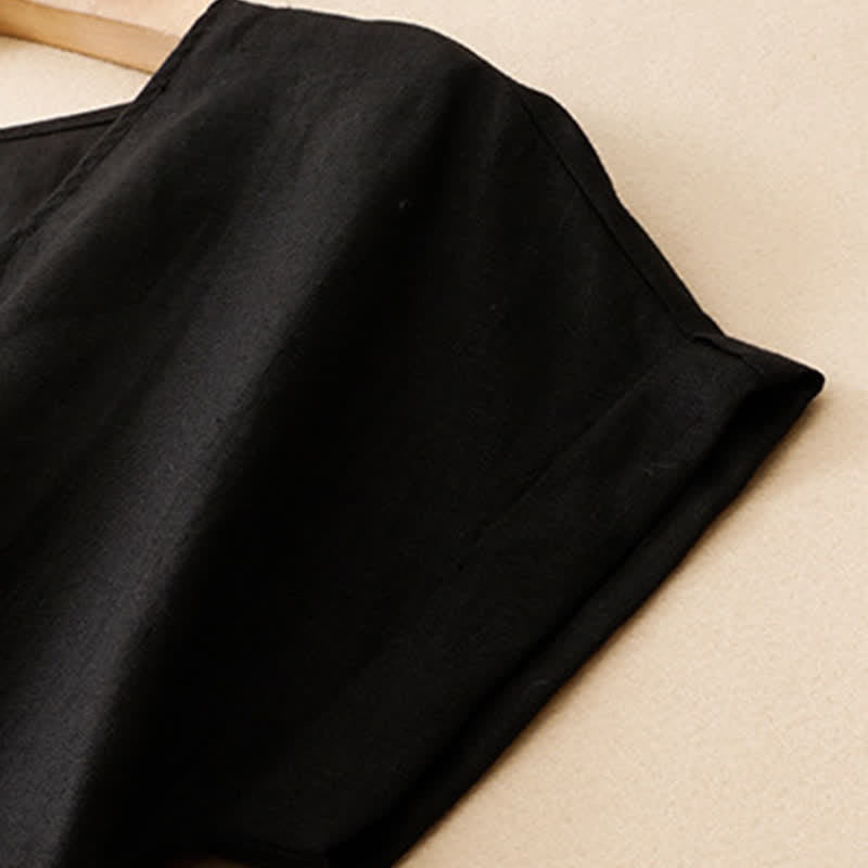 Buddha Stones 夏物カジュアルミニマルサイドスリット無地Vネックレディース半袖Tシャツ - image 11