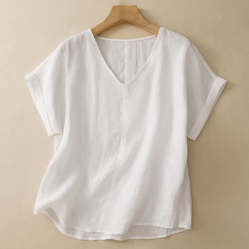 Buddha Stones 夏物カジュアルミニマルサイドスリット無地Vネックレディース半袖Tシャツ - 白 - US8-10, UK/AU12-14, EU40-42 （2XL） - image 14