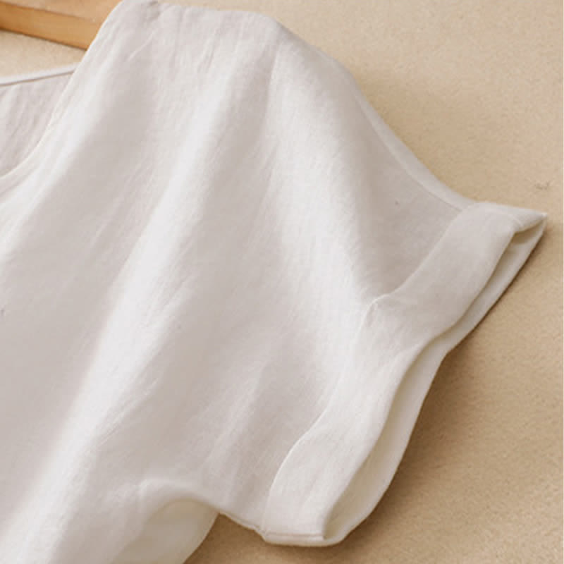 Buddha Stones 夏物カジュアルミニマルサイドスリット無地Vネックレディース半袖Tシャツ - image 16