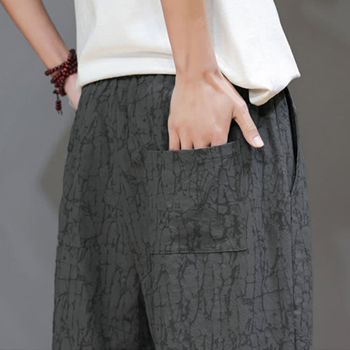 Buddha Stones 夏物カジュアルヴィンテージドローストリング抽象柄メンズクロップドパンツ（ポケット付き） - image 12