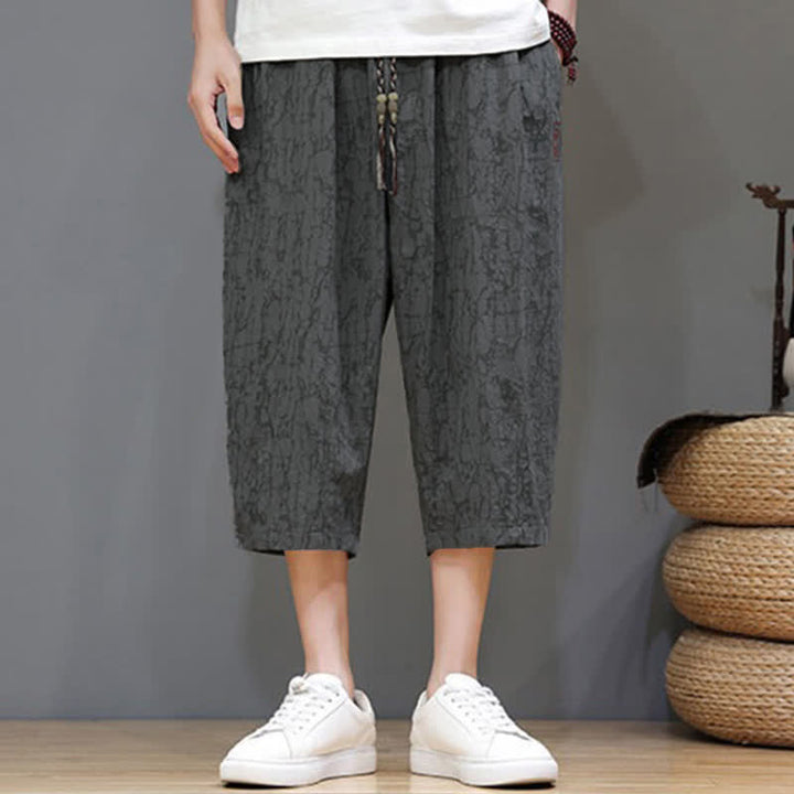 Buddha Stones 夏物カジュアルヴィンテージドローストリング抽象柄メンズクロップドパンツ（ポケット付き） - image 3