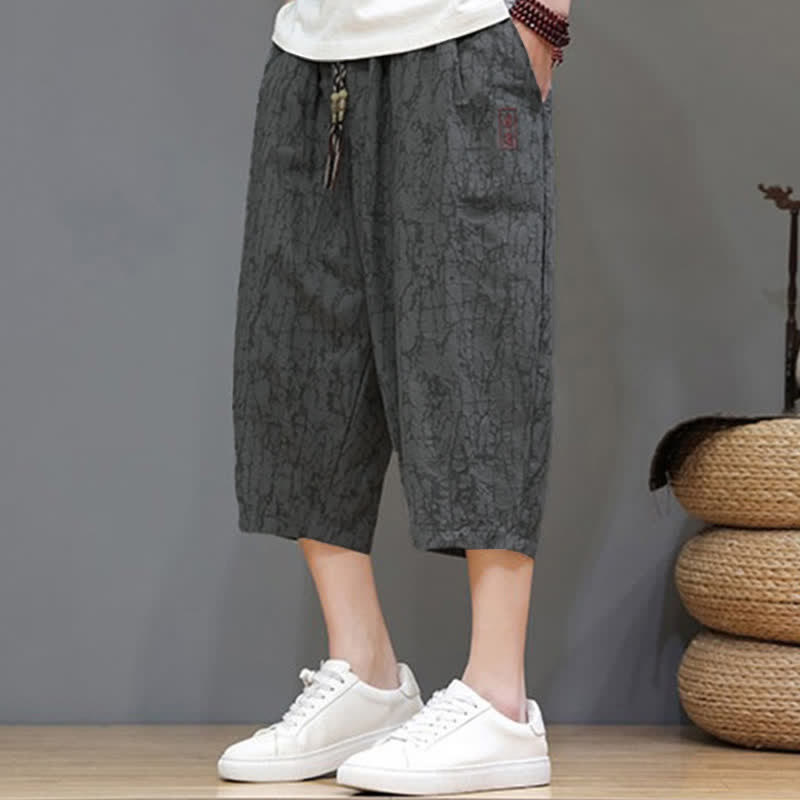 Buddha Stones 夏物カジュアルヴィンテージドローストリング抽象柄メンズクロップドパンツ（ポケット付き） - image 7