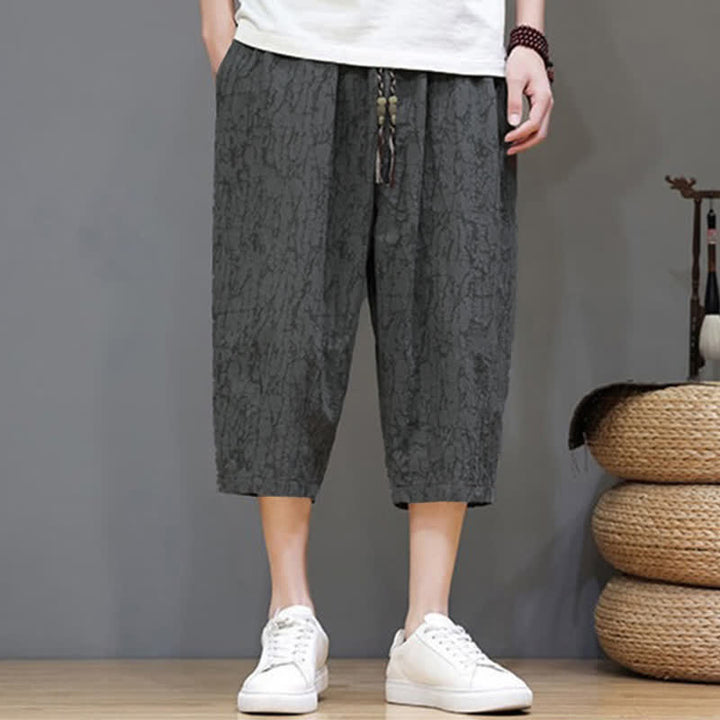 Buddha Stones 夏物カジュアルヴィンテージドローストリング抽象柄メンズクロップドパンツ（ポケット付き） - image 5
