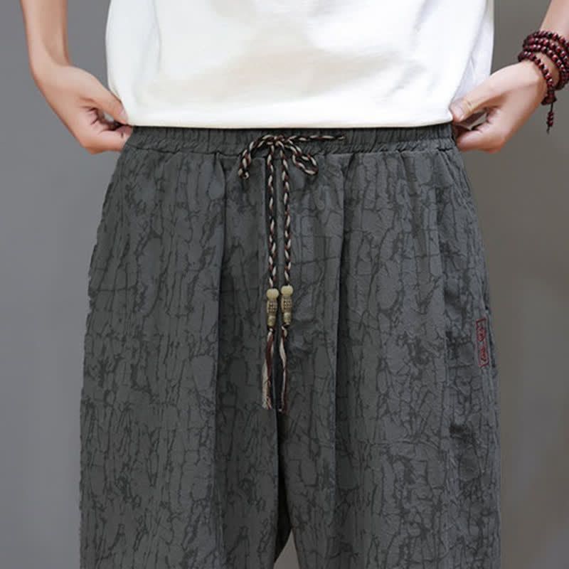 Buddha Stones 夏物カジュアルヴィンテージドローストリング抽象柄メンズクロップドパンツ（ポケット付き） - image 10