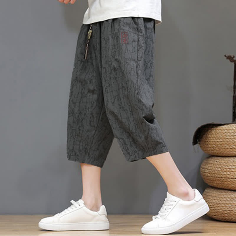 Buddha Stones 夏物カジュアルヴィンテージドローストリング抽象柄メンズクロップドパンツ（ポケット付き） - image 8