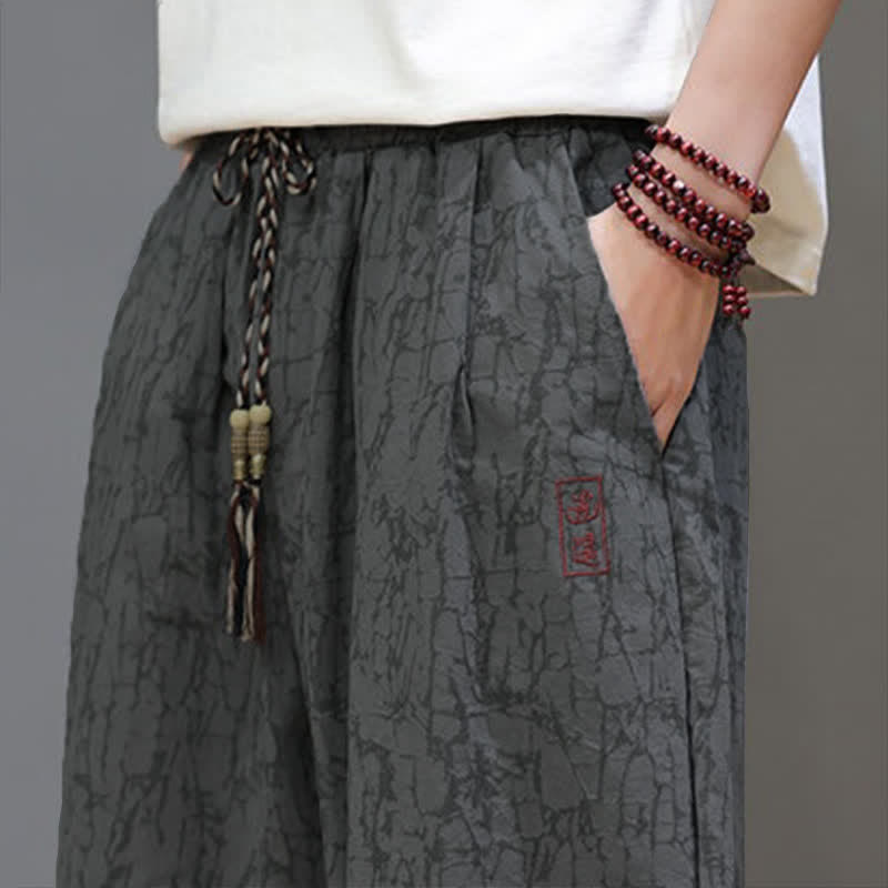 Buddha Stones 夏物カジュアルヴィンテージドローストリング抽象柄メンズクロップドパンツ（ポケット付き） - image 11