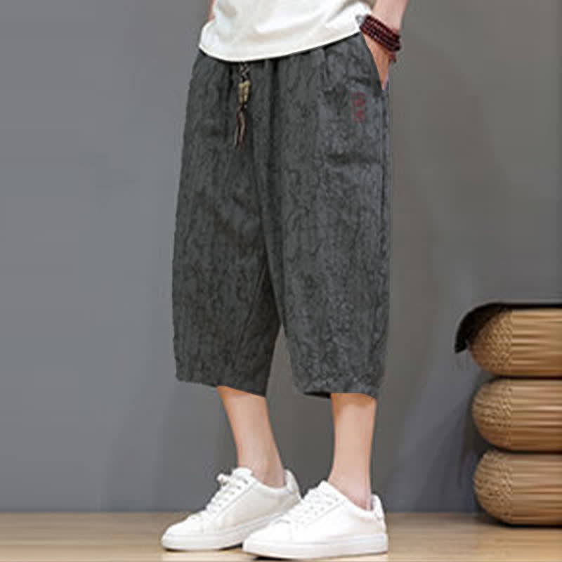 Buddha Stones 夏物カジュアルヴィンテージドローストリング抽象柄メンズクロップドパンツ（ポケット付き） - image 6