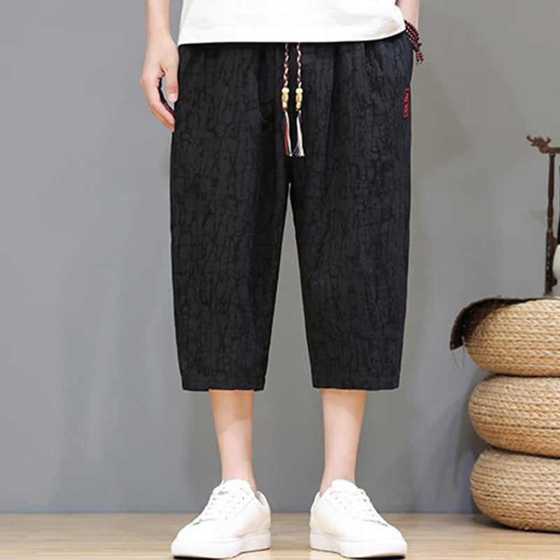 Buddha Stones 夏物カジュアルヴィンテージドローストリング抽象柄メンズクロップドパンツ（ポケット付き） - image 18