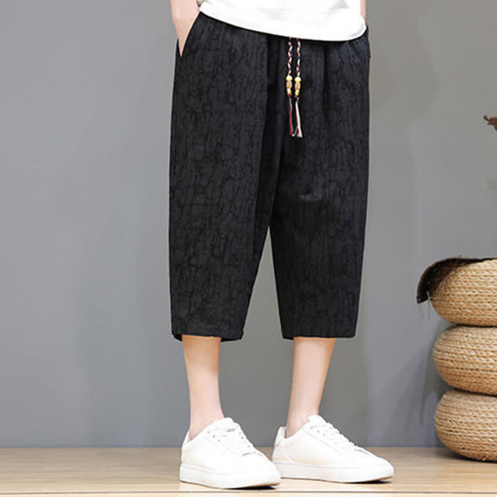 Buddha Stones 夏物カジュアルヴィンテージドローストリング抽象柄メンズクロップドパンツ（ポケット付き） - image 17