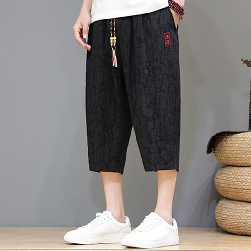 Buddha Stones 夏物カジュアルヴィンテージドローストリング抽象柄メンズクロップドパンツ（ポケット付き） - image 16