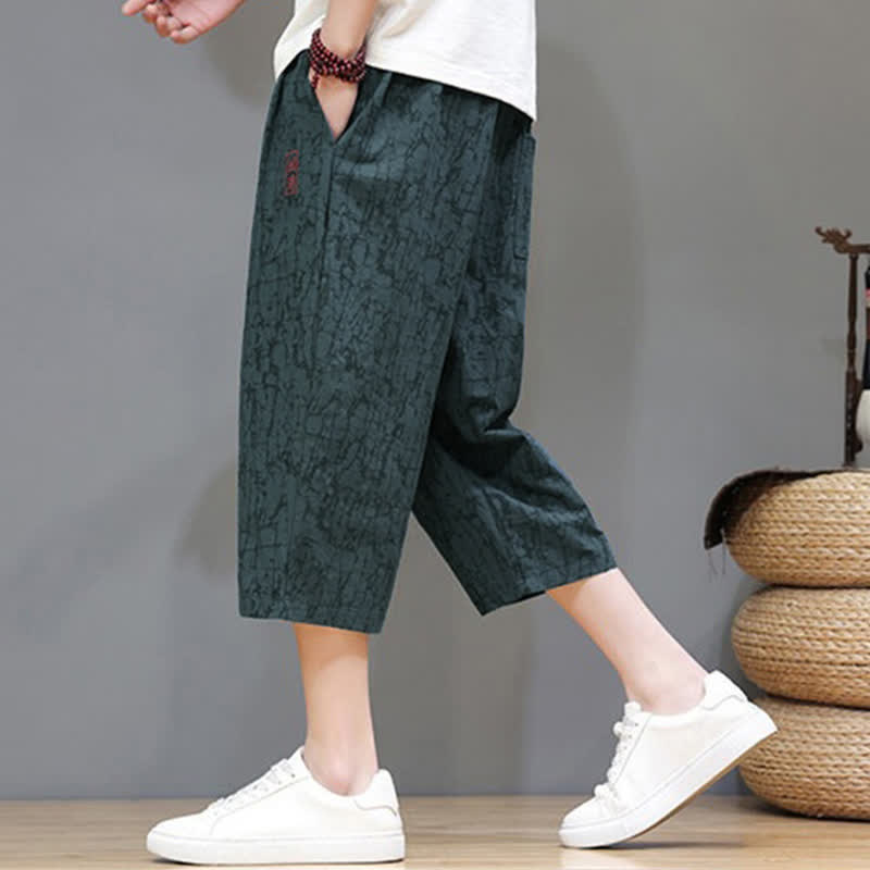 Buddha Stones 夏物カジュアルヴィンテージドローストリング抽象柄メンズクロップドパンツ（ポケット付き） - image 27