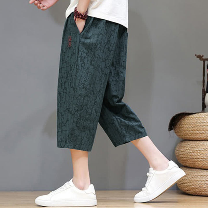 Buddha Stones 夏物カジュアルヴィンテージドローストリング抽象柄メンズクロップドパンツ（ポケット付き） - image 27