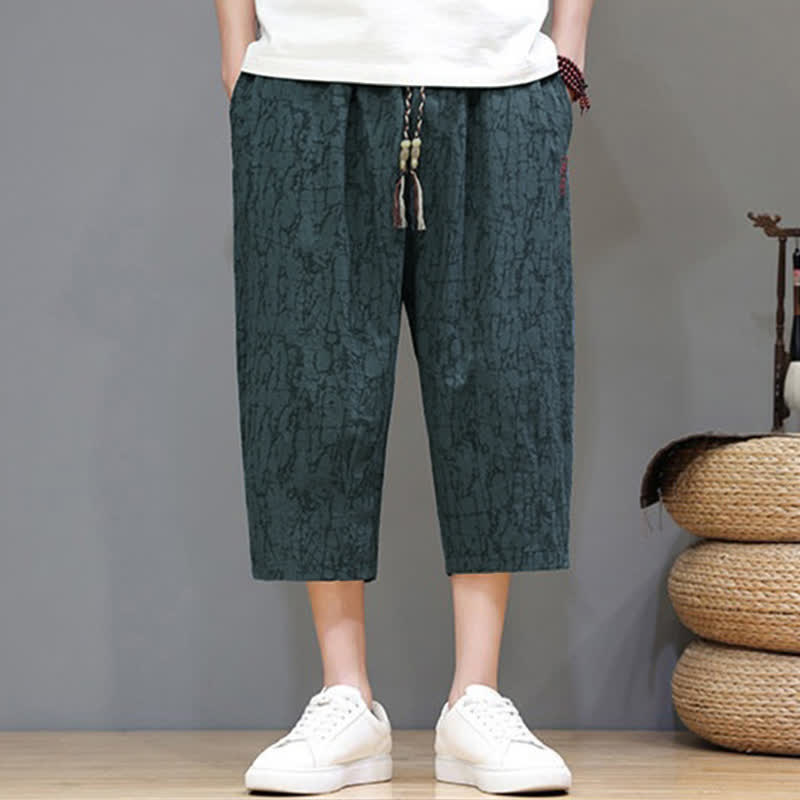 Buddha Stones 夏物カジュアルヴィンテージドローストリング抽象柄メンズクロップドパンツ（ポケット付き） - image 26