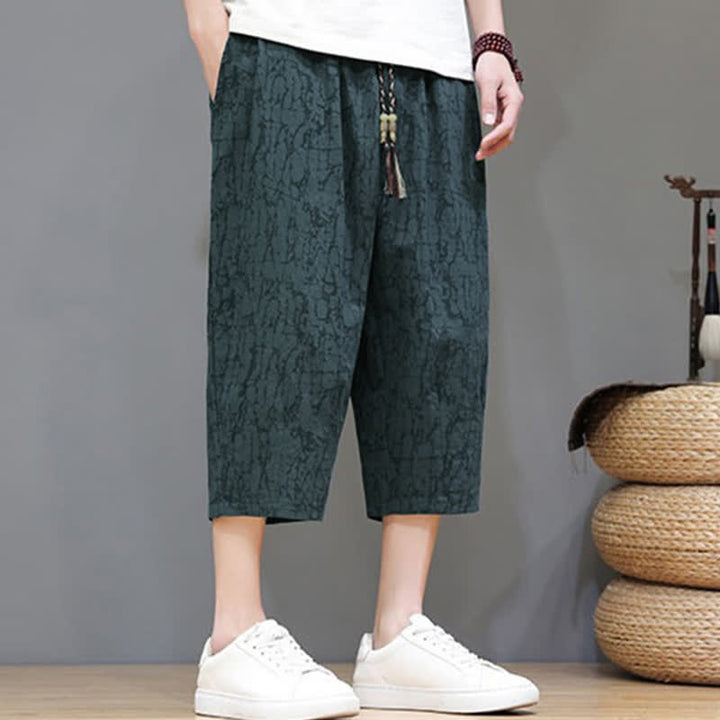 Buddha Stones 夏物カジュアルヴィンテージドローストリング抽象柄メンズクロップドパンツ（ポケット付き） - image 28
