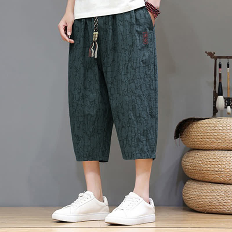 Buddha Stones 夏物カジュアルヴィンテージドローストリング抽象柄メンズクロップドパンツ（ポケット付き） - image 24
