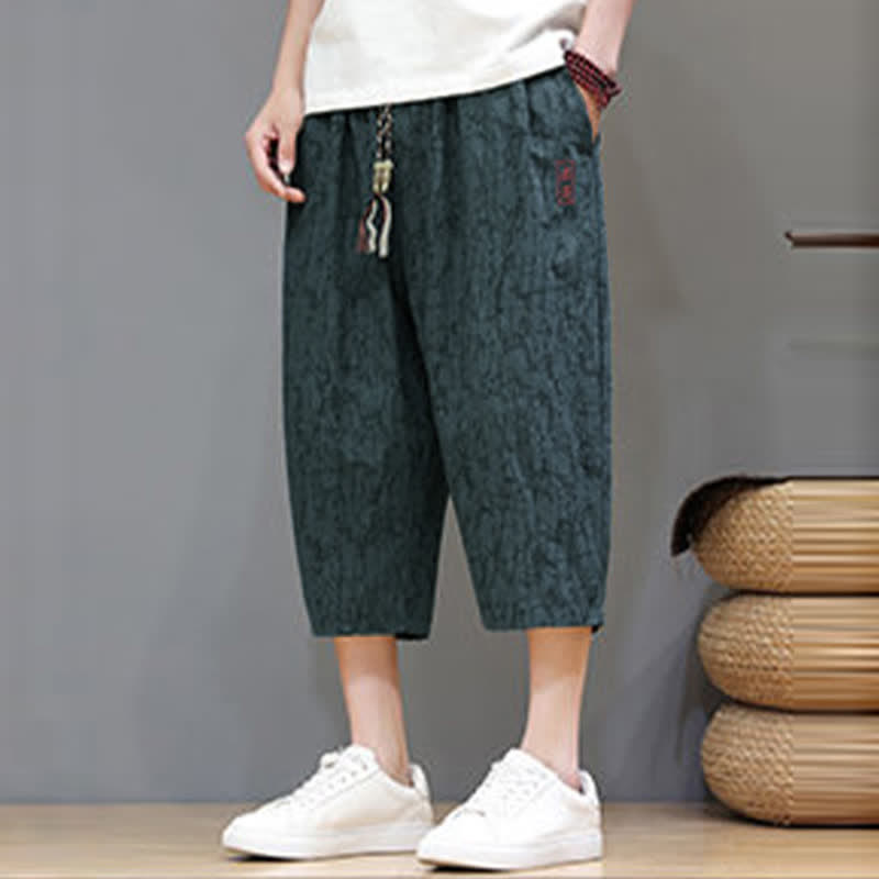 Buddha Stones 夏物カジュアルヴィンテージドローストリング抽象柄メンズクロップドパンツ（ポケット付き） - image 29