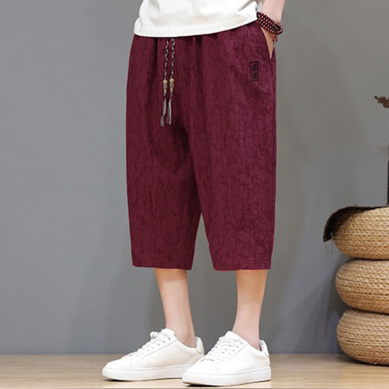 Buddha Stones 夏物カジュアルヴィンテージドローストリング抽象柄メンズクロップドパンツ（ポケット付き） - image 37