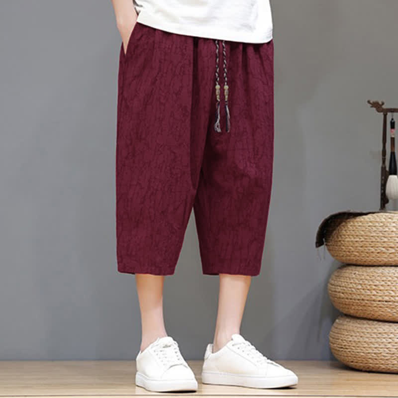 Buddha Stones 夏物カジュアルヴィンテージドローストリング抽象柄メンズクロップドパンツ（ポケット付き） - image 36