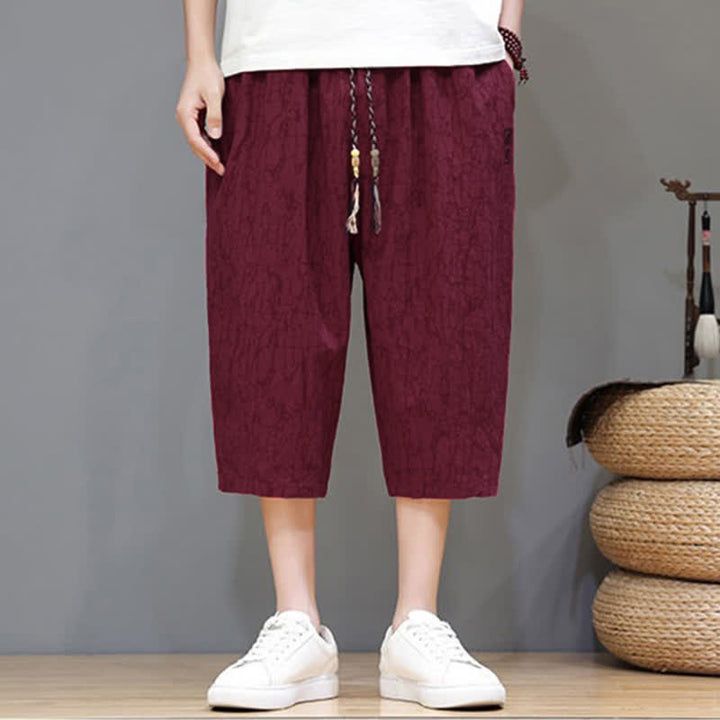 Buddha Stones 夏物カジュアルヴィンテージドローストリング抽象柄メンズクロップドパンツ（ポケット付き） - image 32