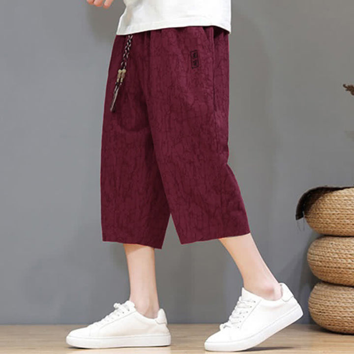 Buddha Stones 夏物カジュアルヴィンテージドローストリング抽象柄メンズクロップドパンツ（ポケット付き） - image 35