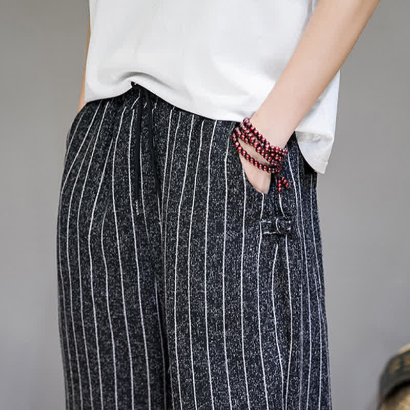 Buddha Stones 夏物カジュアル ドローストリング ストライプ クロップドパンツ メンズ ハーレムパンツ ポケット付き - image 9