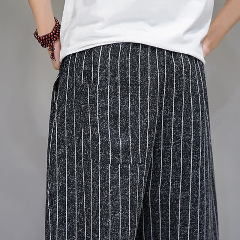Buddha Stones 夏物カジュアル ドローストリング ストライプ クロップドパンツ メンズ ハーレムパンツ ポケット付き - image 8