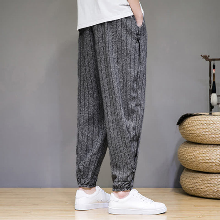 Buddha Stones 夏物カジュアル ドローストリング ストライプ クロップドパンツ メンズ ハーレムパンツ ポケット付き - image 15