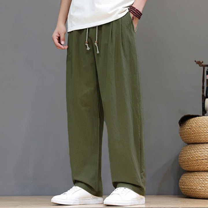 Buddha Stones 夏物カジュアルヴィンテージドローストリング無地コットンアンクルパンツメンズハーレムパンツポケット付き - image 8