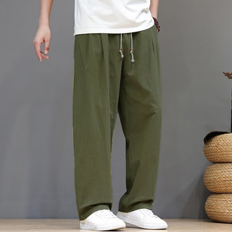 Buddha Stones 夏物カジュアルヴィンテージドローストリング無地コットンアンクルパンツメンズハーレムパンツポケット付き - image 5