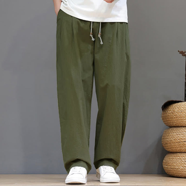 Buddha Stones 夏物カジュアルヴィンテージドローストリング無地コットンアンクルパンツメンズハーレムパンツポケット付き - image 7