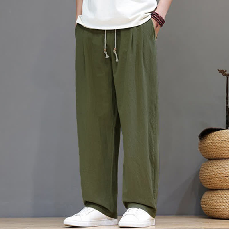 Buddha Stones 夏物カジュアルヴィンテージドローストリング無地コットンアンクルパンツメンズハーレムパンツポケット付き - image 6