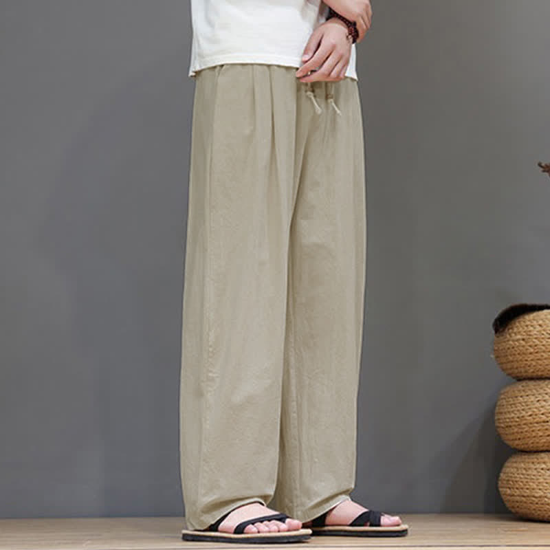 Buddha Stones 夏物カジュアルヴィンテージドローストリング無地コットンアンクルパンツメンズハーレムパンツポケット付き - image 19