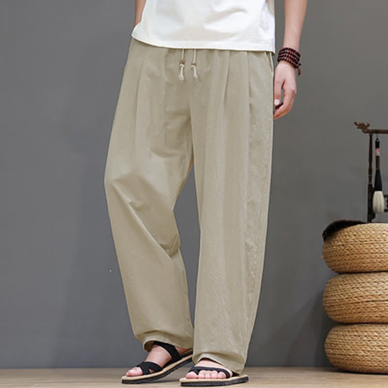 Buddha Stones 夏物カジュアルヴィンテージドローストリング無地コットンアンクルパンツメンズハーレムパンツポケット付き - image 21