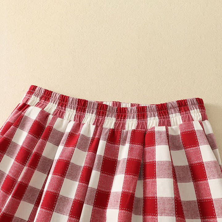 Buddha Stones 夏のカジュアルクラシックチェック柄クロップドパンツ レディース ハーレムパンツ ポケット付き - image 2