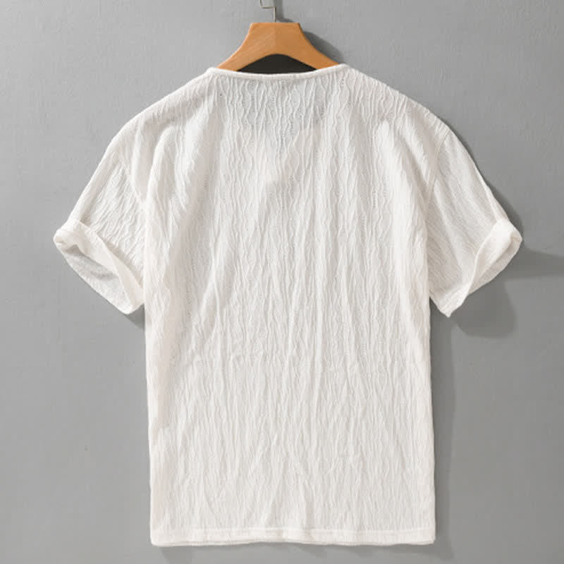 Buddha Stones 夏物カジュアルミニマリスト無地Vネックメンズ半袖Tシャツ - image 13