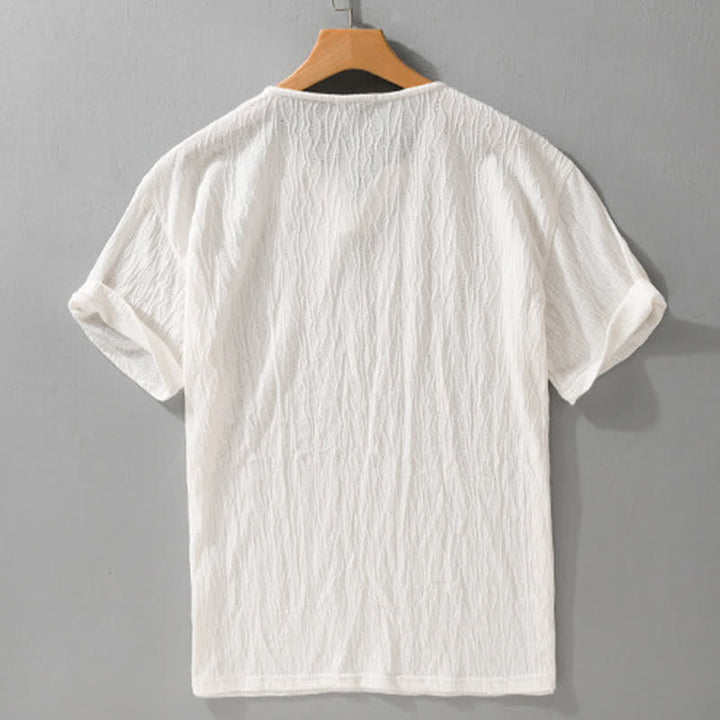 Buddha Stones 夏物カジュアルミニマリスト無地Vネックメンズ半袖Tシャツ - image 13