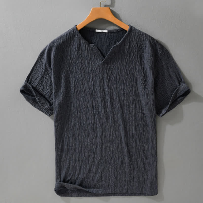 Buddha Stones 夏物カジュアルミニマリスト無地Vネックメンズ半袖Tシャツ - image 1