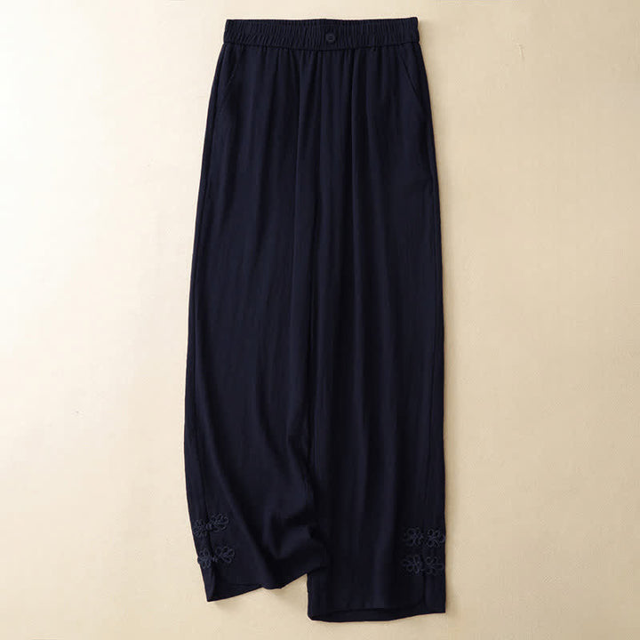 Buddha Stones 夏物カジュアル刺繍入り無地クロップドパンツ レディース ハーレムパンツ ポケット付き - 海軍 - US8-10, UK/AU12-14, EU40-42 （2XL） - image 10