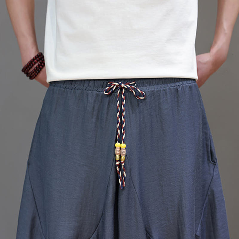 Buddha Stones 夏物カジュアルヴィンテージドローストリング無地コットンクロップドパンツメンズハーレムパンツポケット付き - image 9