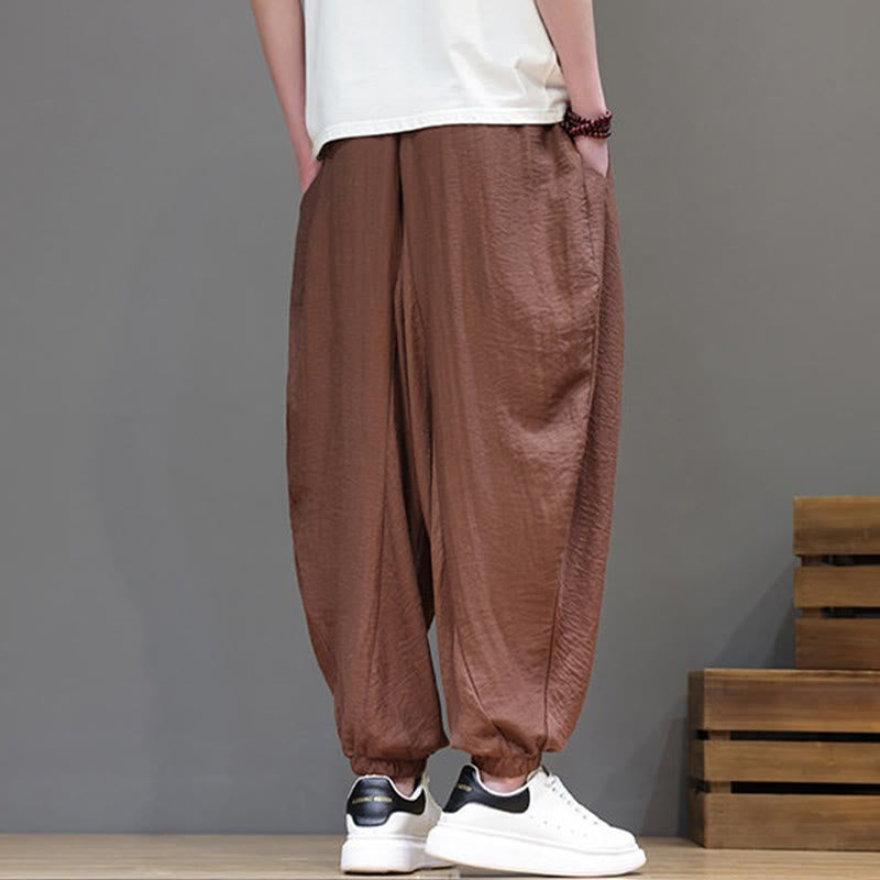 Buddha Stones 夏物カジュアルヴィンテージドローストリング無地コットンクロップドパンツメンズハーレムパンツポケット付き - image 24