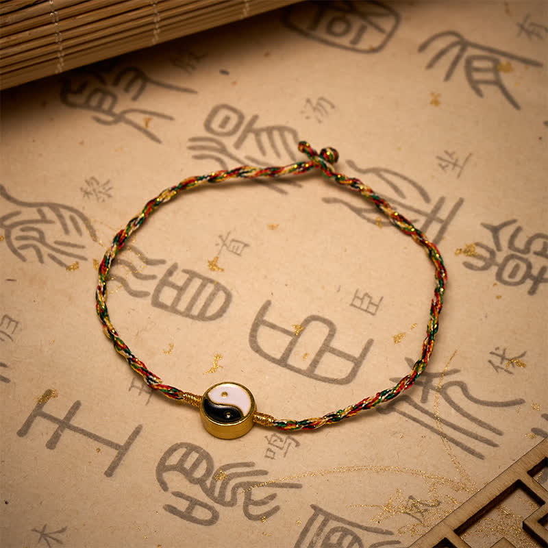 Buddha Stones 手織りの陰陽のカラフルな細い紐で編まれたお守りブレスレット - image 3
