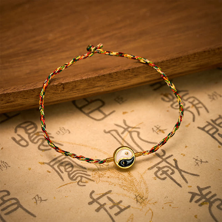 Buddha Stones 手織りの陰陽のカラフルな細い紐で編まれたお守りブレスレット - image 4