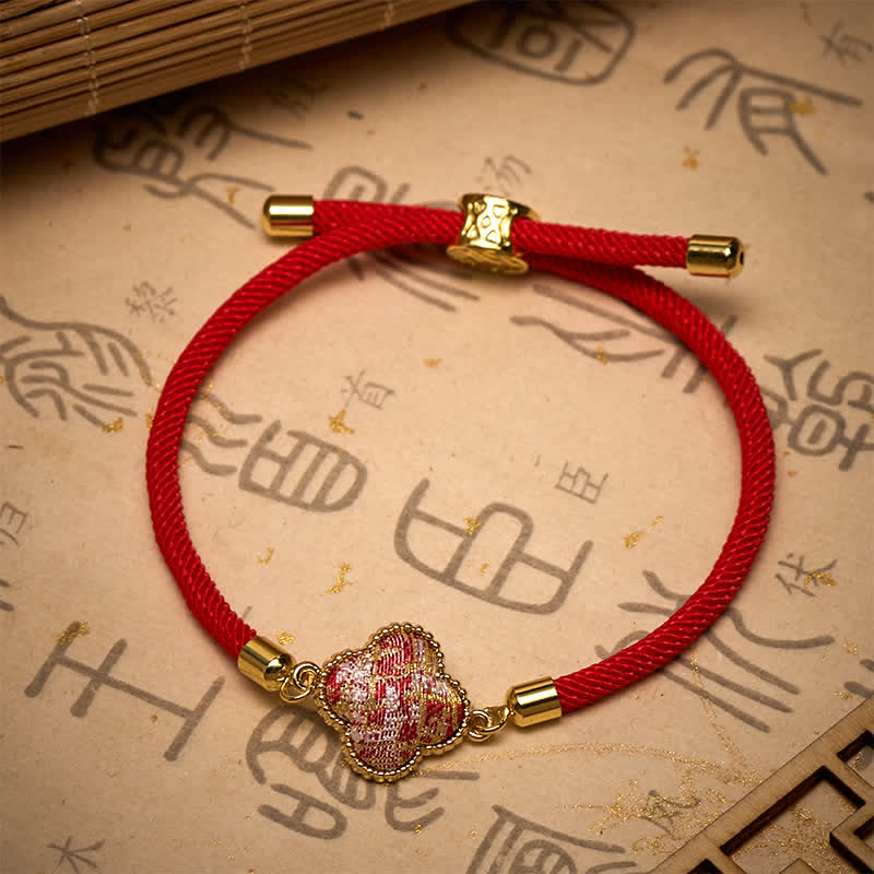Buddha Stones 赤紐の歌の錦織 四つ葉のクローバー幸運ブレスレット - image 2
