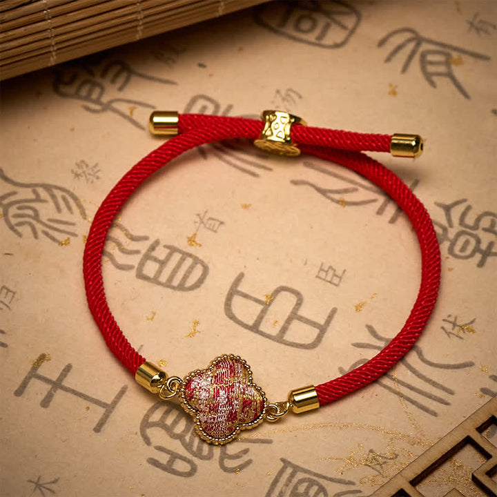 Buddha Stones 赤紐の歌の錦織 四つ葉のクローバー幸運ブレスレット - image 2