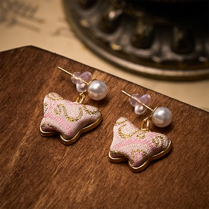 Buddha Stones ソンブロケードパールバタフライヴィンテージラブチャイニーズスタイルイヤリング - image 3