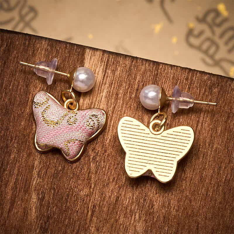 Buddha Stones ソンブロケードパールバタフライヴィンテージラブチャイニーズスタイルイヤリング - image 4