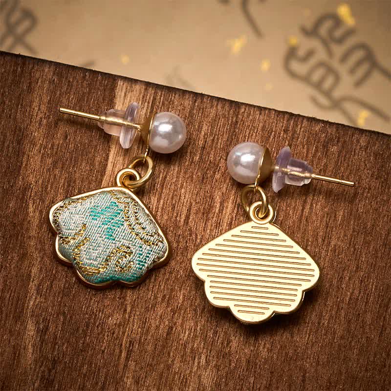 Buddha Stones パールソング ブロケード リーフ型バランス 中国風イヤリング - image 4