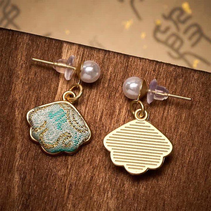 Buddha Stones パールソング ブロケード リーフ型バランス 中国風イヤリング - image 4